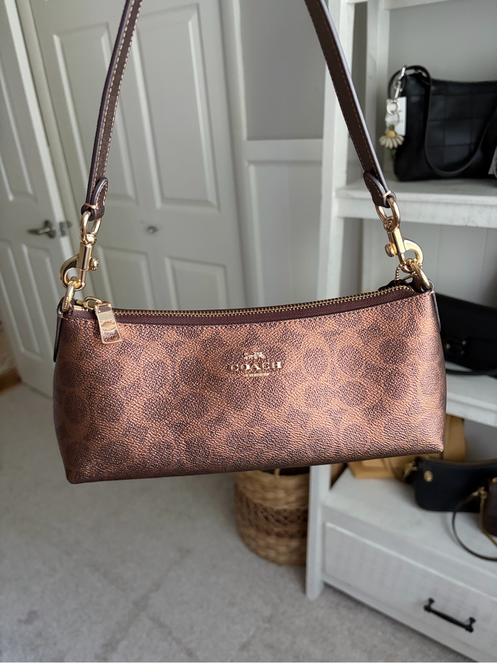 Coach Charlotte Metallic Brown Copper Signature Shoulder Bag
